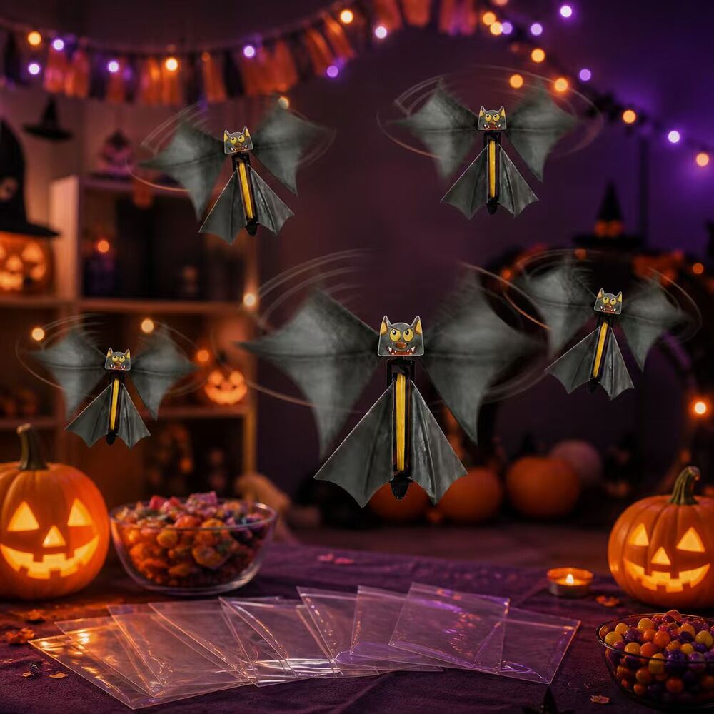 10Pcs Magic Flying Bat Rubber Band Powered Toy Halloween Prank Party Favor